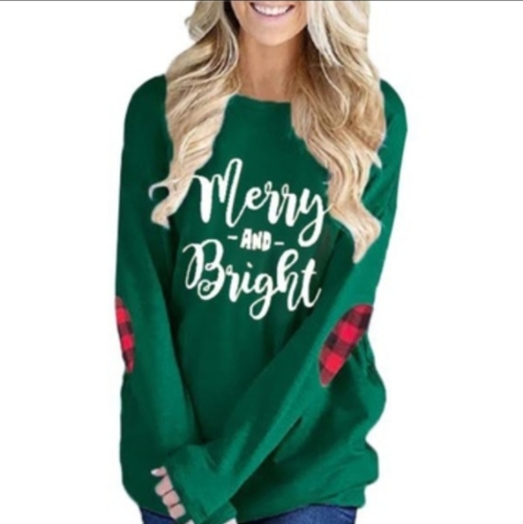 Boutique Tops - NEW Christmas Top Merry & Bright Medium Xmas Shirt